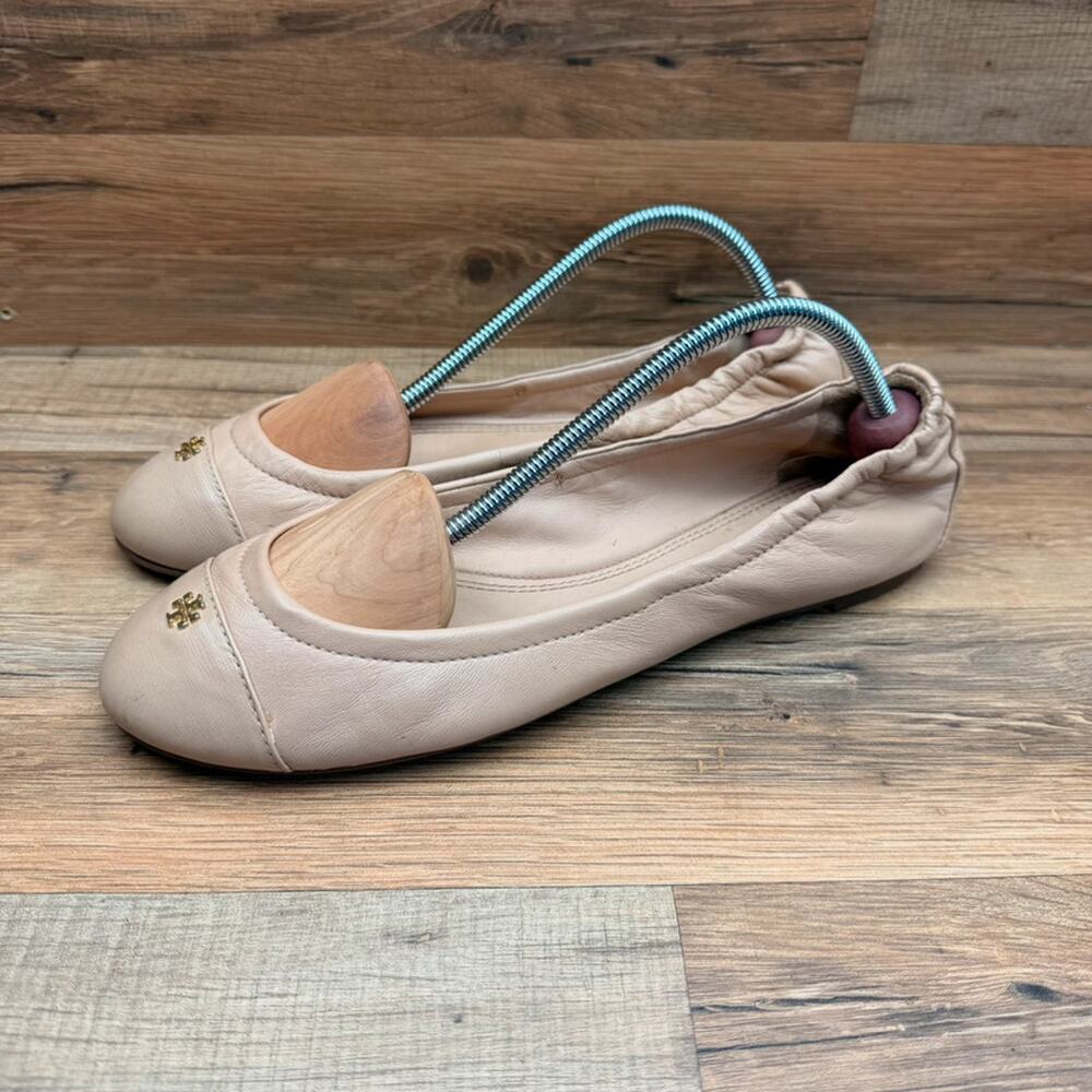 Tory Burch York size 8.5 Ballet Flat Mestico Saffiano Leather Camellia Pink